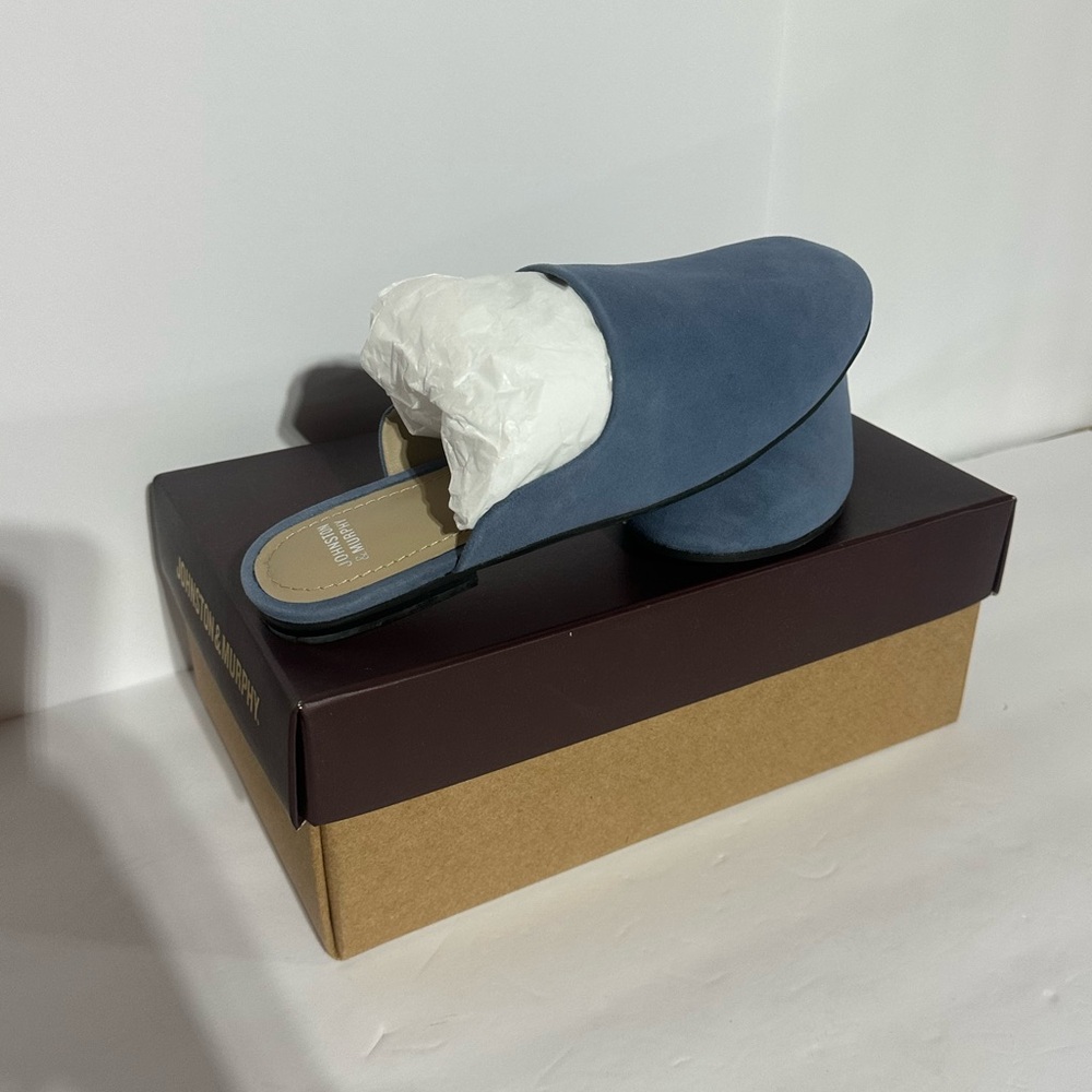 Johnston & Murphy Caroline Denim Kid Suede Mule New in Box